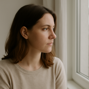 Fællesskab for mennesker ramt af psykisk vold Kvinde i samtaleterapi i Omdrejningspunktet efter et liv i psykisk vold.